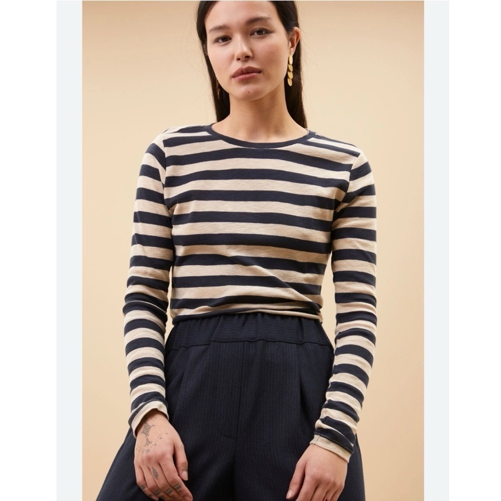 J.Crew Stripe Perfect Fit Long Sleeve Top With Shoulder Buttons